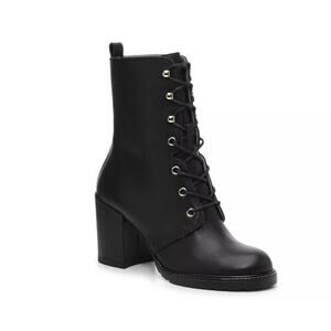 Stuart Weitzman Cassey Leather Block Heel Combat Boots in Black